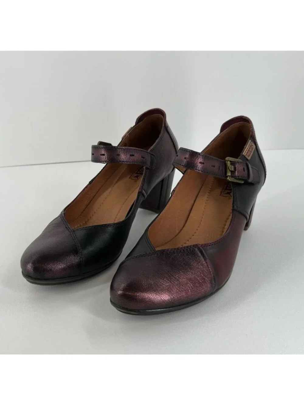 Pikolinos Segovia Mary Jane Pumps Womens 41 US 10 Leather Block Heels Burgundy